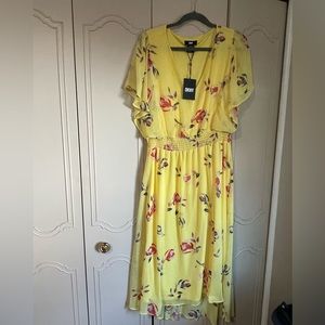 NWT DKNY yellow midi floral dress Size 16